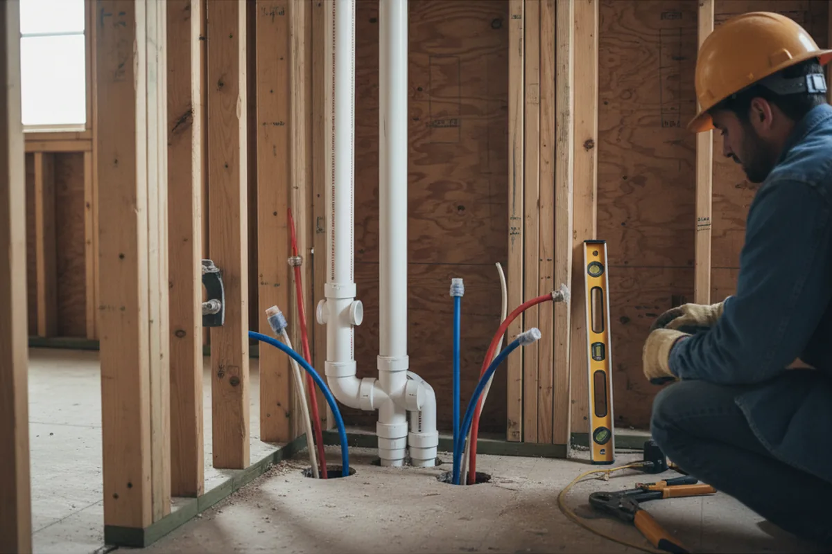 Drain and supply rough-in during Drain Cleaning in Newington